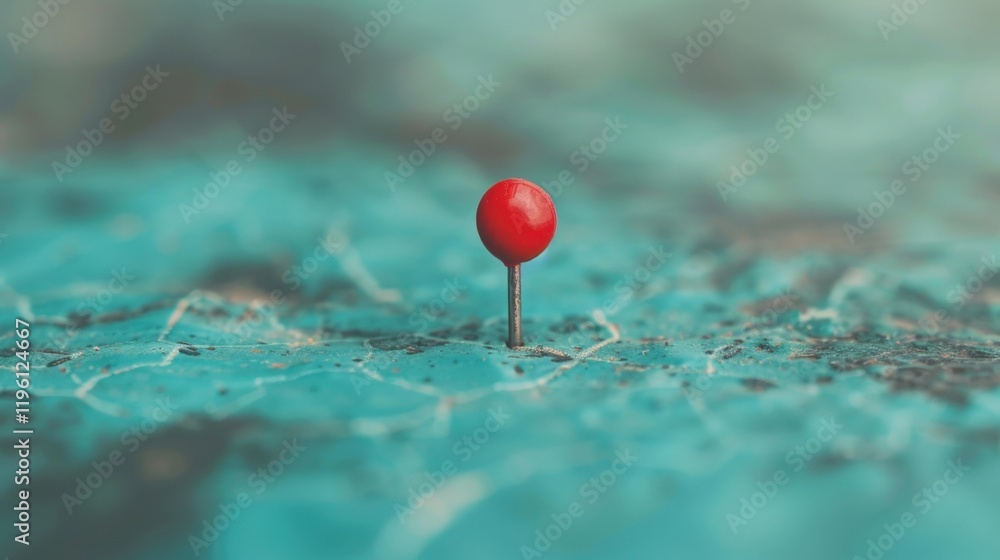 A red map pin is positioned intently on a textured blue surface, highlighting the contrast between colors and materials A red map pin is positioned intently on a textured blue surface, highlighting the contrast between colors and materials