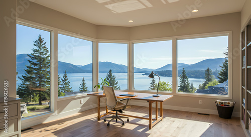 Stunning Lake View Home Office Modern Design Panoramic Windows