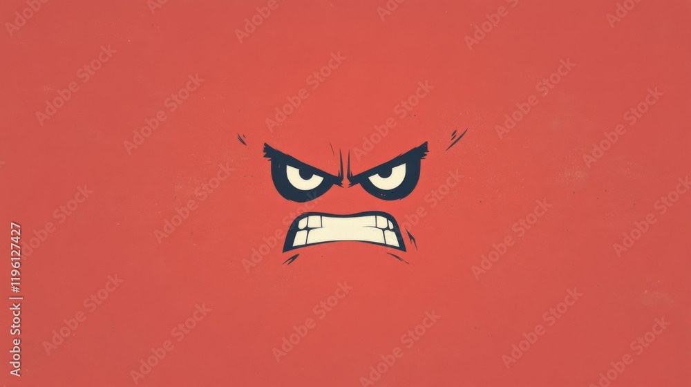 Fototapeta premium Angry cartoon face on red background.