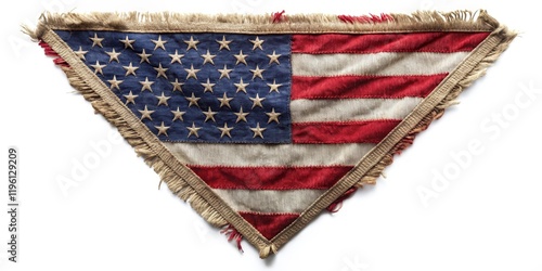 Triangular American flag folded in thirds with frayed edges, flag folds photo