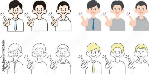 シンプルな男性のイラスト4パターン_笑顔_チェック