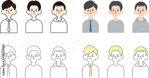 シンプルな男性のイラスト4パターン_泣き顔