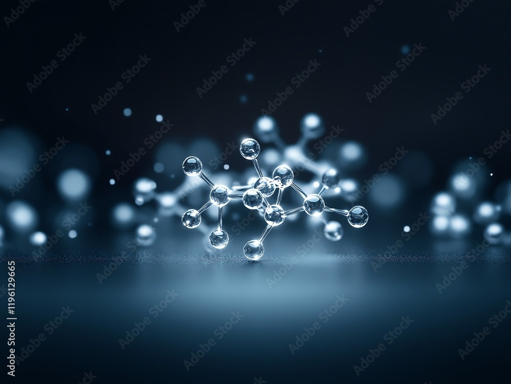 Abstract molecular structure against a dark blue background, symbolizing scientific innovation. Abstract molecular structure against a dark blue background, symbolizing scientific innovation.