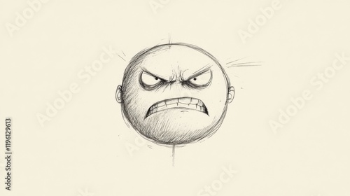 Angry face sketch, monochrome, illustration, emotion.