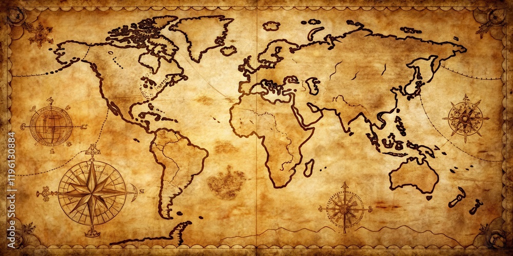 Fototapeta premium Ancient parchment with intricate maps and symbols , symbols, ancient, symbols, ancient, parchment