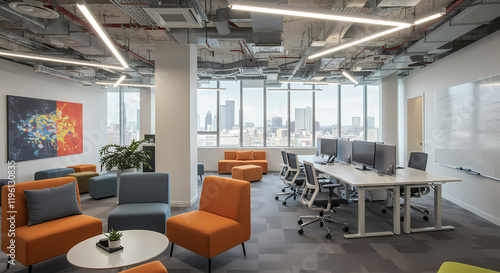 Modern Office Interior Design City View Workspace Meeting Area