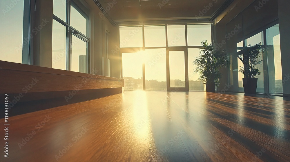 Modern Open Office Space with Wooden Table and Natural Light Modern Open Office Space with Wooden Table and Natural Light
