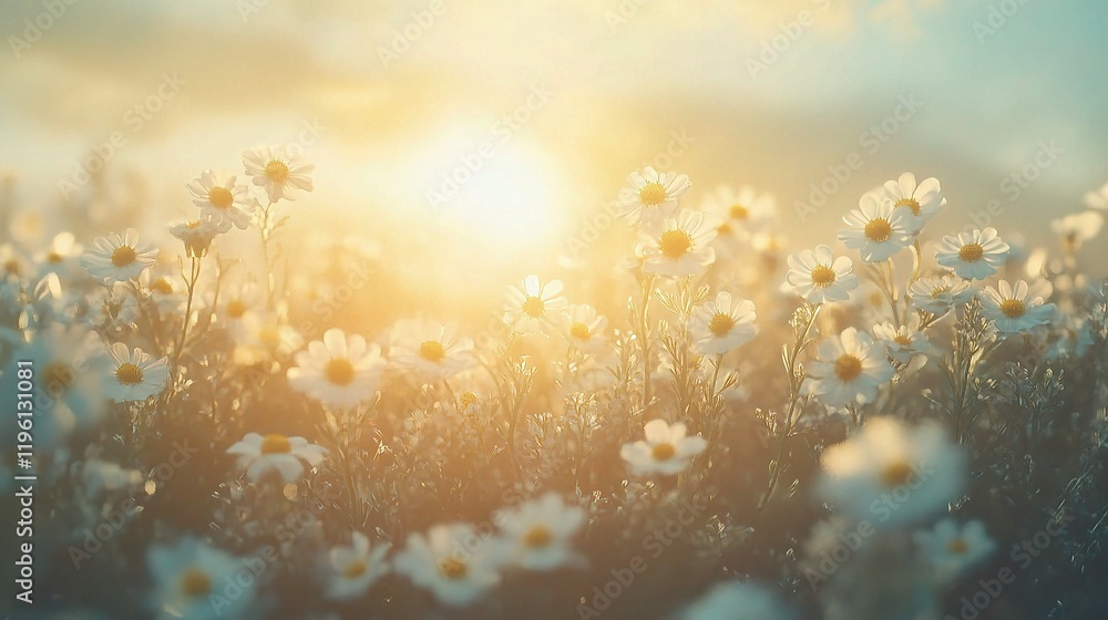 Serene Cinematic Shot of Chamomile Flowers Under Soft Sunlight Serene Cinematic Shot of Chamomile Flowers Under Soft Sunlight