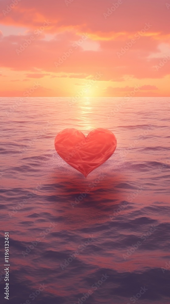 Fototapeta premium Sun heart shape sunset sea tranquility.