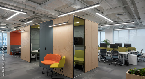 Modern Office Interior Design Open Plan Workspace with Private Meeting Pods