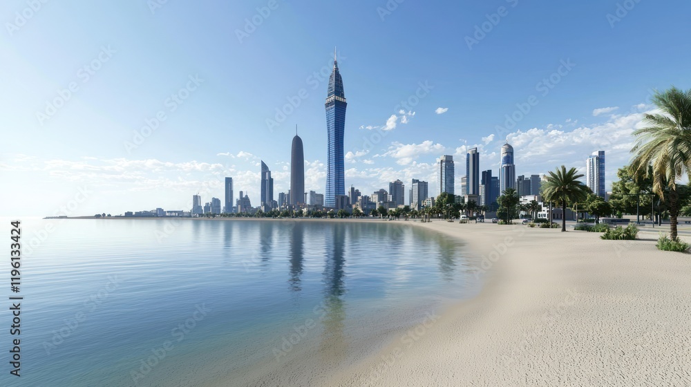 Fototapeta premium Coastal City Skyline with Beach