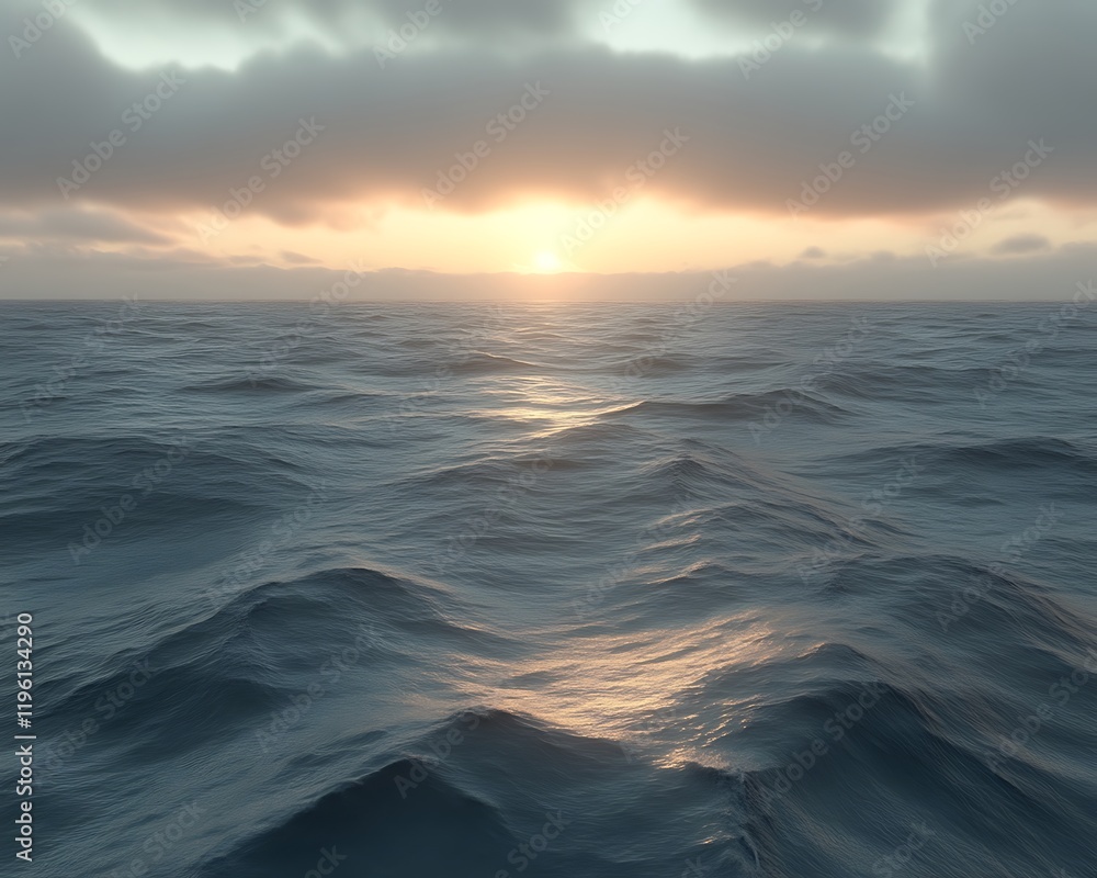 Serene ocean sunset with cloudy sky. Serene ocean sunset with cloudy sky.