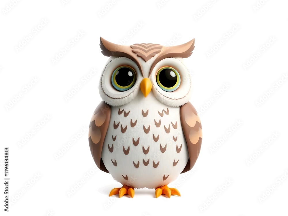 Fototapeta premium Happy cute owl cartoon 3d rendering illustration