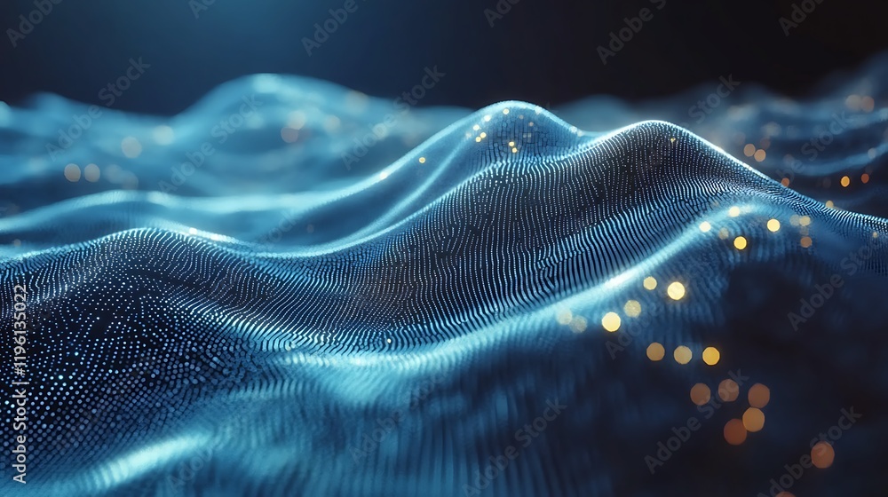 A digital representation of flowing waves with glowing particles, evoking a sense of movement. A digital representation of flowing waves with glowing particles, evoking a sense of movement.