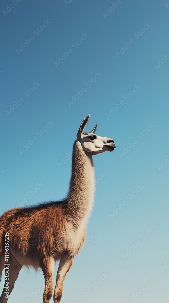 Obraz premium Llama standing against a clear blue sky.