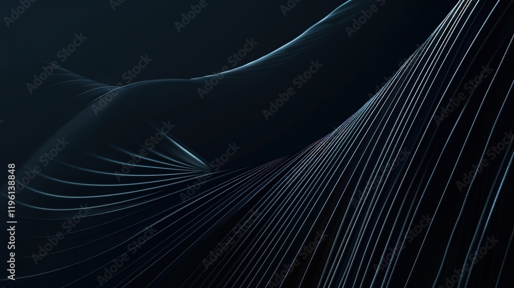 Naklejka premium Sleek and smooth silk satin fabric in a rich navy blue color, presented against an abstract dark and elegant background that offers ample space for design. This fabric exudes a sense of sophistication