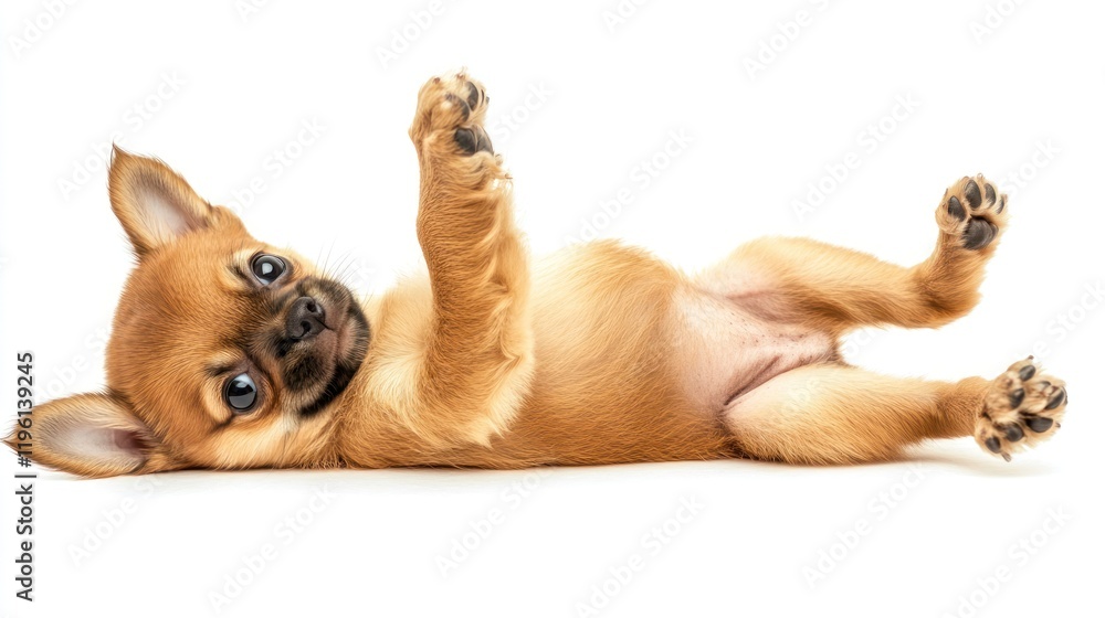 Obraz premium Cute Chihuahua Puppy Lying on White Background