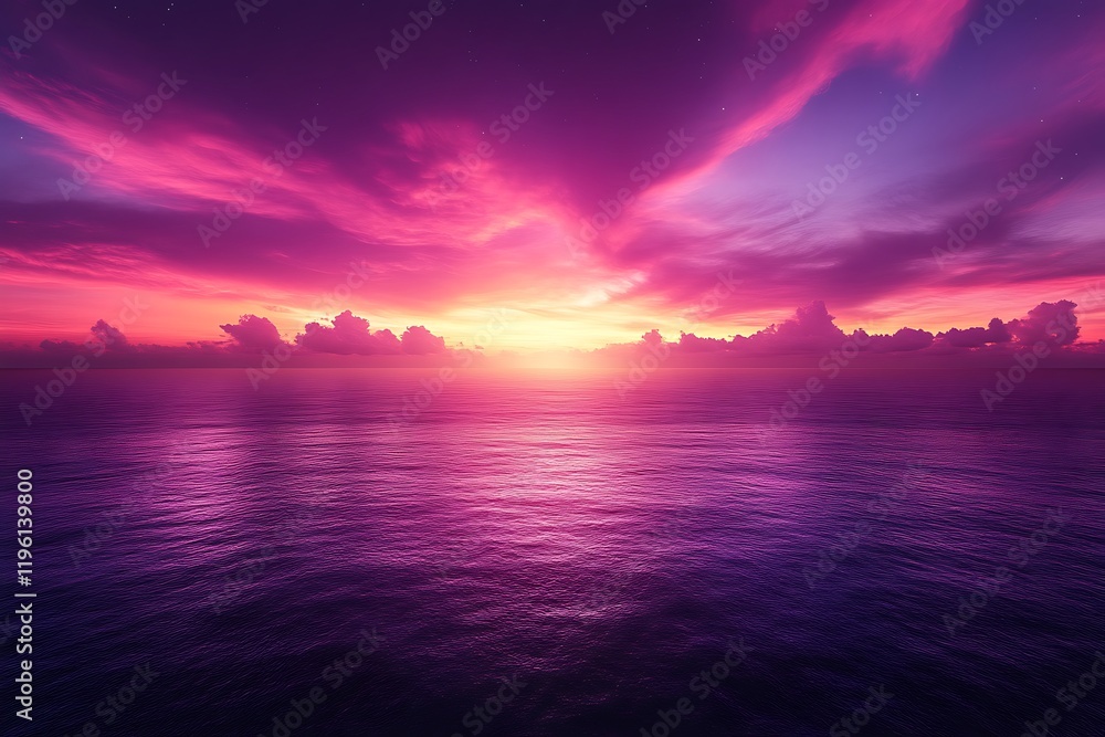 Obraz premium Vibrant pink sunset over calm ocean.