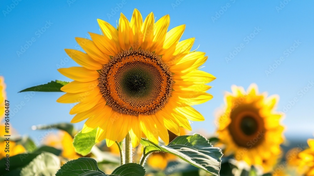 Bright sunflower in a field under a clear blue sky. Bright sunflower in a field under a clear blue sky.