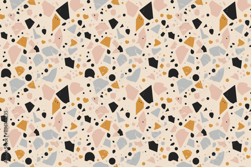 Terrazzo mosaic ceramic tile pattern, terazo marble stone texture vector background with color granite or quartz rock pieces. Italian terrazzo mosaic floor and wall tile with abstract stone pattern