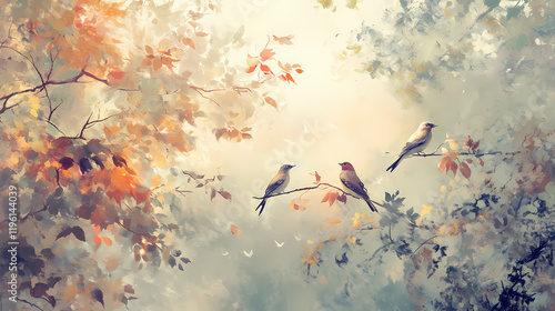 The air is alive with the sounds of chirping birds and rustling leaves, creating a peaceful and enchanting atmosphere. Shadowsong. Illustration