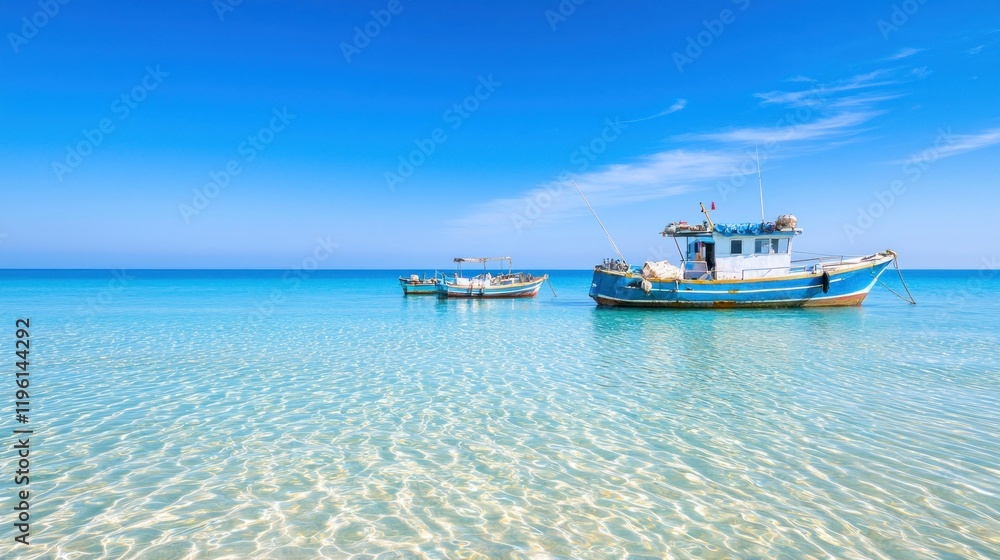 Obraz premium Tranquil Seascape with Boats