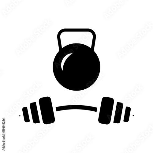 Dumbbells and kettlebells vector icon set on white background
