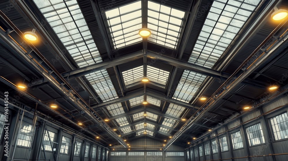 Warehouse ceiling with lights and skylights, high quality. Warehouse ceiling with lights and skylights, high quality.