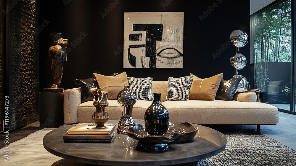 Fototapeta premium Stylish Contemporary Living Room with Designer Sofa and Artwork