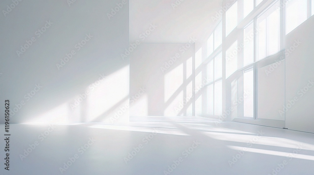 Fototapeta premium Bright Modern Empty Office Interior with White Accents and Light