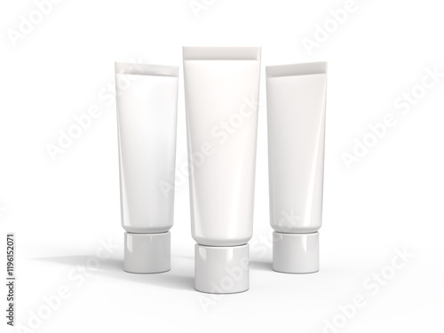 Realistic blank white cosmetic tube container mockup plastic packaging isolated on background. Design template for toothpaste, cream, shampoo, gel, skin care, healthcare or medicine presentation photo