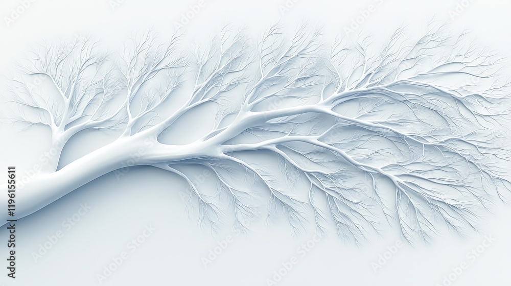 3D White Tree Branches Rendered on Minimalist Background for Timeline Representation 3D White Tree Branches Rendered on Minimalist Background for Timeline Representation