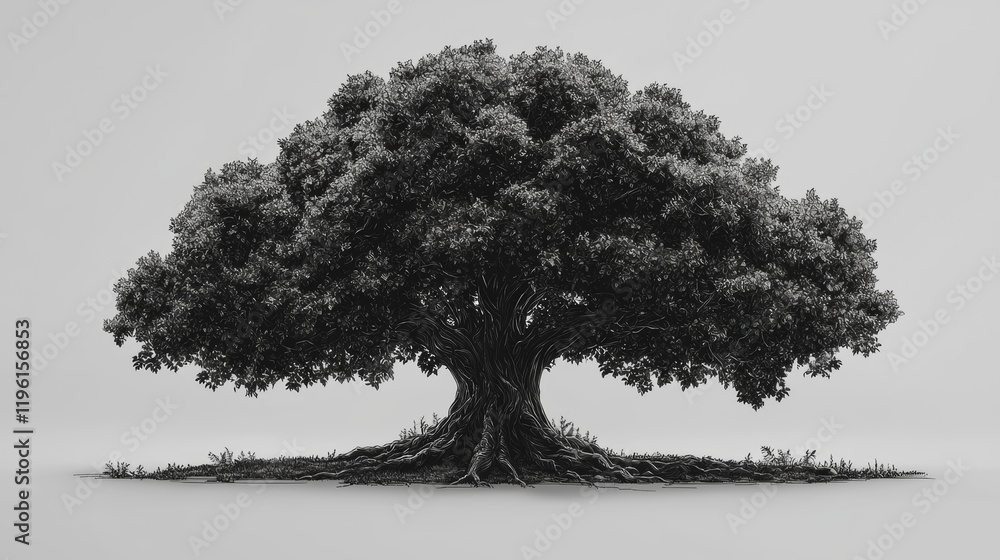 Fototapeta premium Detailed Sketch of a Black and White Tree Representing Family Roots and Heritage