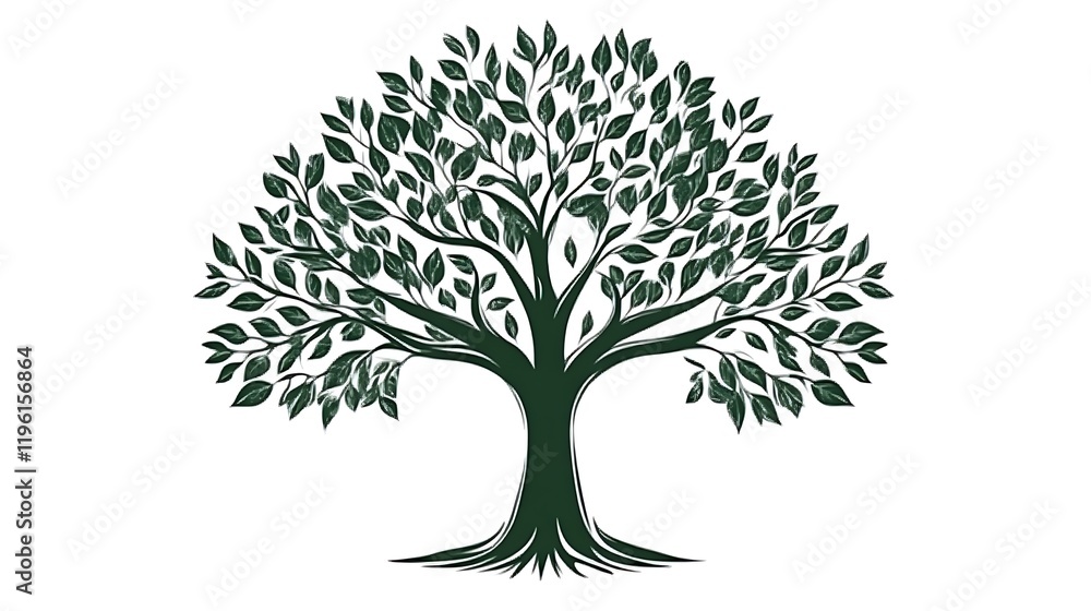 Fototapeta premium Lush Green Tree with Abundant Foliage and Roots