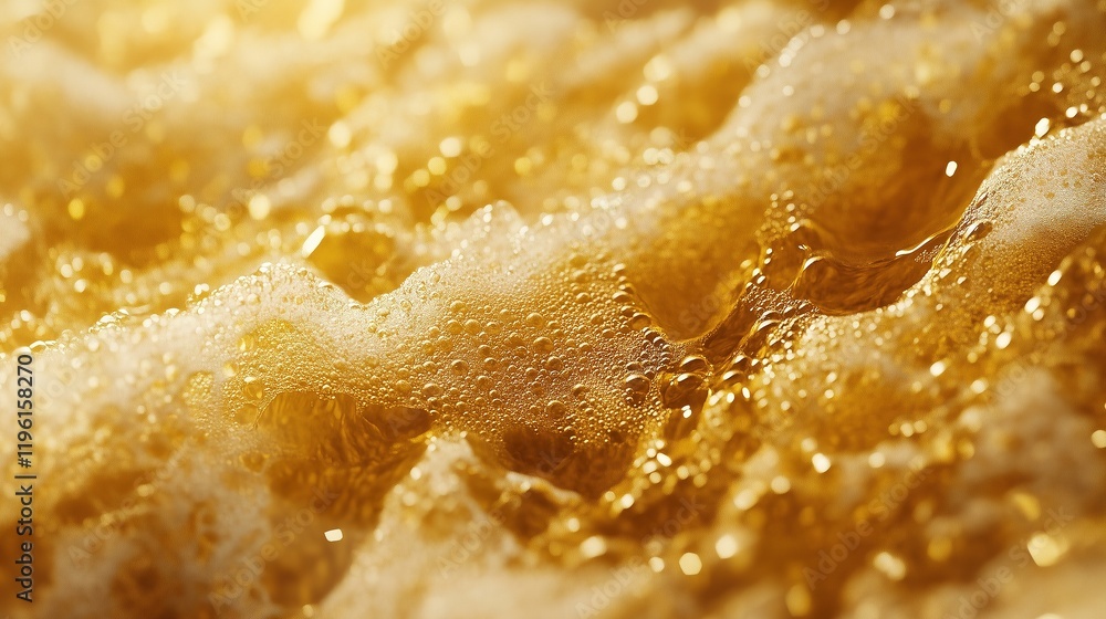 Golden Beer Foam Texture in High Macro Photography Golden Beer Foam Texture in High Macro Photography