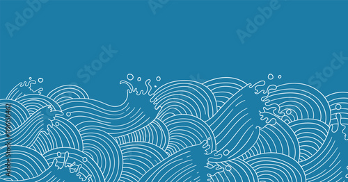 Hand drawn outline wave japanese style background