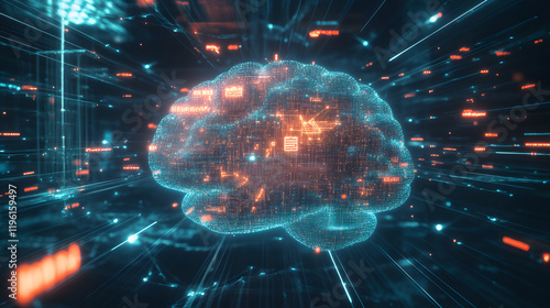 A glowing brain made of interconnected data streams – Representing 