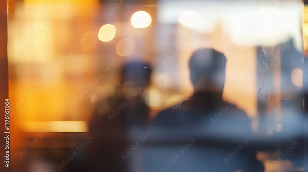 Blurred Office View of People Working Behind Glass Window Blurred Office View of People Working Behind Glass Window