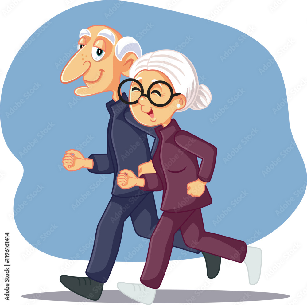 Elderly Sporty Couple Running Together Vector Illustration Cartoon. Cheerful senior mature husband and wife jogging
Elderly Sporty Couple Running Together Vector Illustration Cartoon. Cheerful senior mature husband and wife jogging
