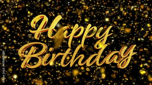 30sec Loop footage Happy Birthday Cursive Gold Confetti 3D Text Logo photo