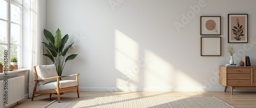 Fototapeta Naklejka Na Ścianę i Meble -  Modern Boho living room interior style. Empty wall mock up. Wall art. wall background. 3d rendering, 3d illustration