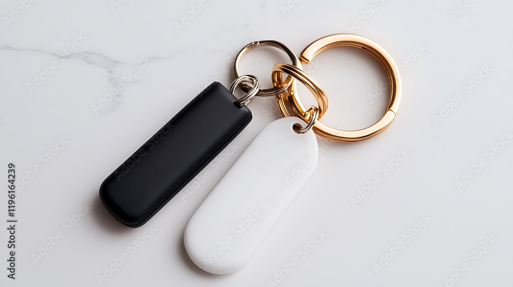 Black and White Keychains with Gold Ring Black and White Keychains with Gold Ring