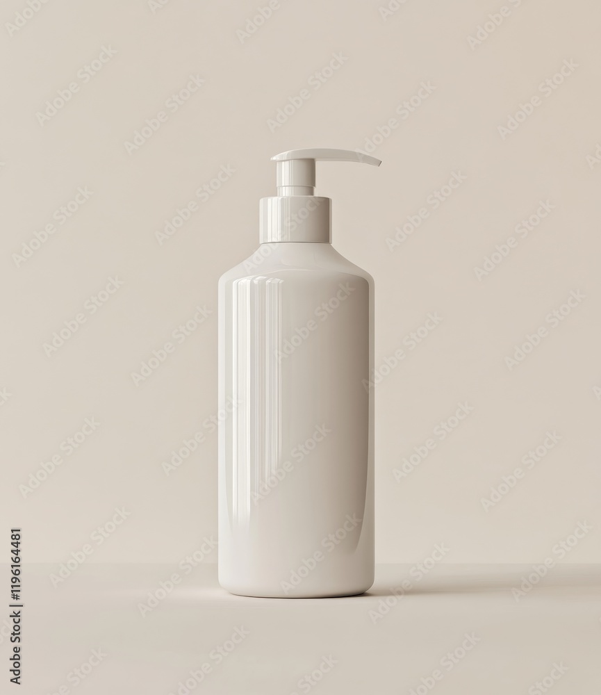 White pump bottle on beige background. (7) White pump bottle on beige background. (7)