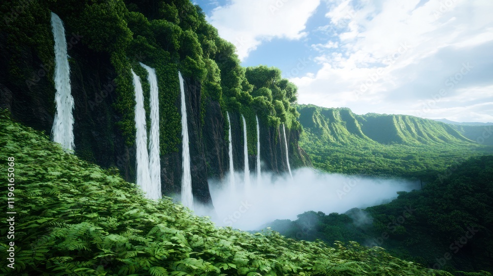 Fototapeta premium Lush Jungle Waterfall Landscape