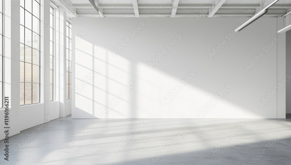 Obraz premium Sunlit Empty Industrial Loft Space: Modern Architecture Interior Design