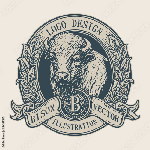 Bison logo badge vintage illustration