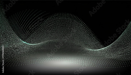 Abstract digital wave pattern with glowing dots on a dark background, representing technology and data visualization.