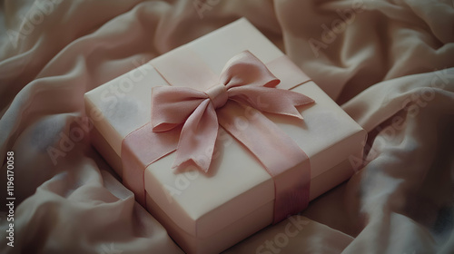 Elegant Pink Gift Box with Ribbon on Silk Fabric, bow, present, surprise, celebration, birthday