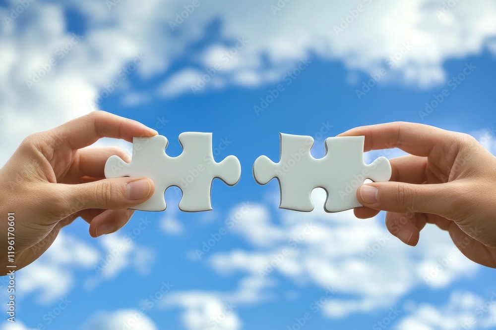 Connecting the Pieces: A Symbol of Unity and Collaboration Against a Serene Sky Connecting the Pieces: A Symbol of Unity and Collaboration Against a Serene Sky