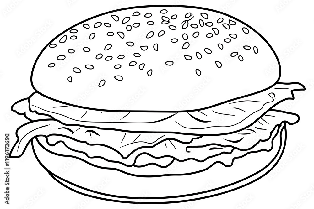 Simple Black and White Burger Illustration Simple Black and White Burger Illustration